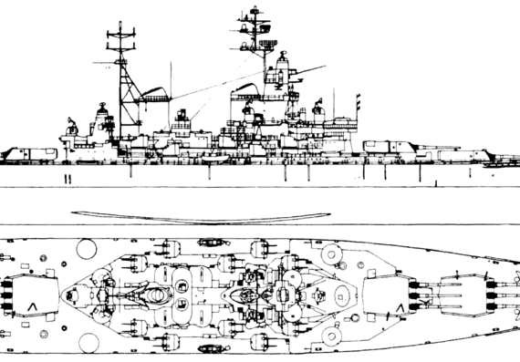 Боевой корабль USS BB-62 New Jersy 1969 [Battleship] - чертежи, габариты, рисунки
